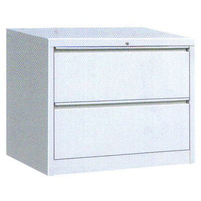 Dwuczęściowa boczna metalowa szafka na dokumenty w kształcie obniżonej konstrukcji