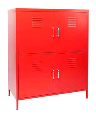 Czerwony 4-drzwiowy metalowy stojak na buty Pyłoszczelna stalowa szafka do przechowywania